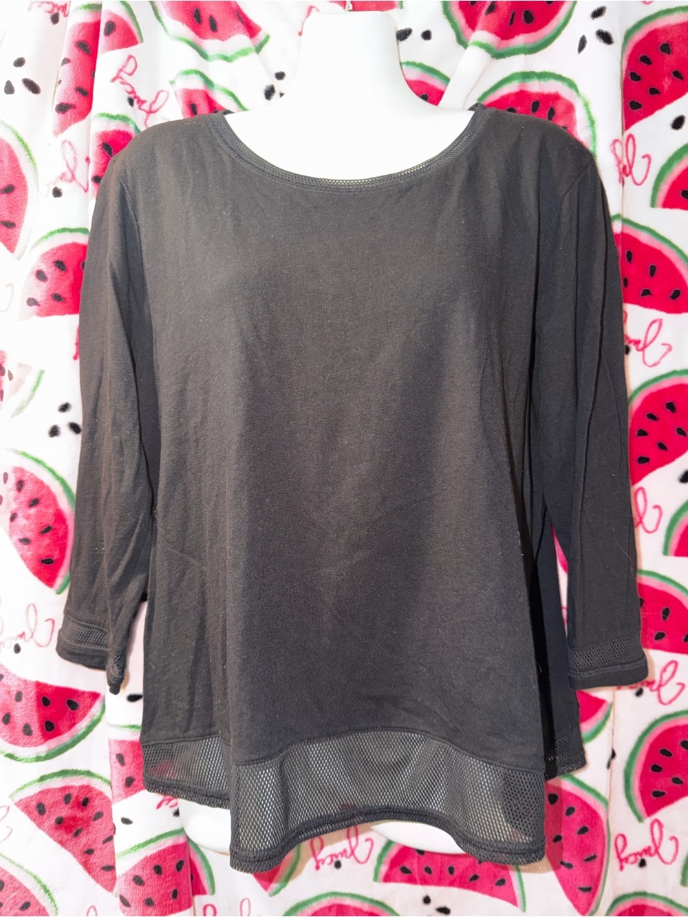 🖤 Chico's Long-Sleeve Scoop Neck Top with Mesh Hem